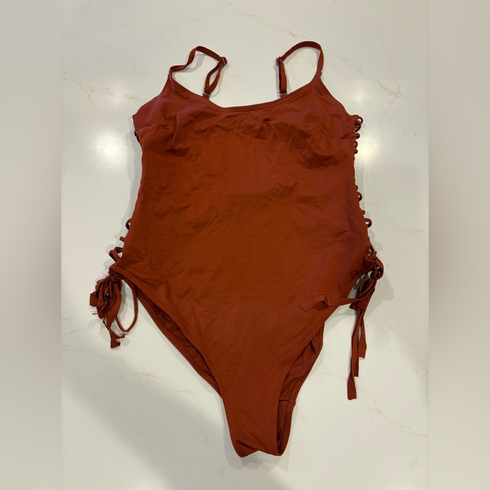 H&M Girls Rust Brown One-Piece Swimsuit with Side Ties